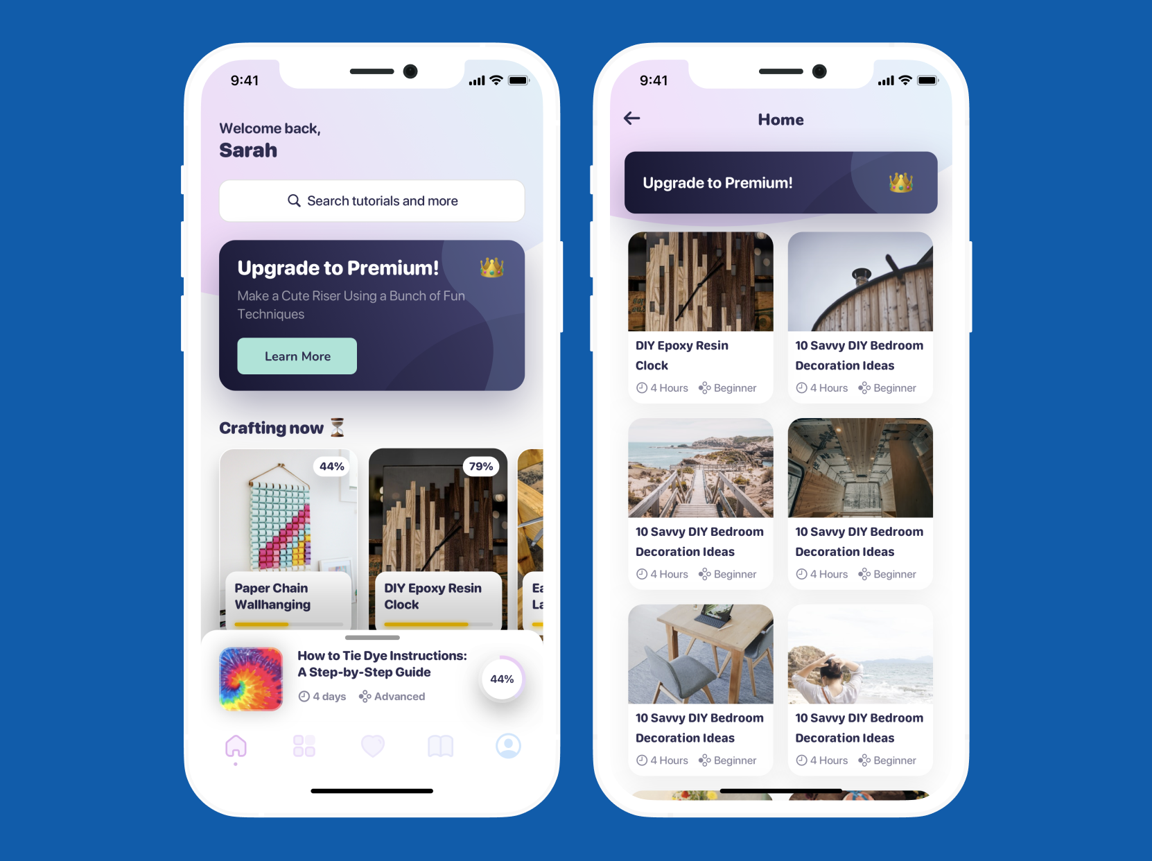 Skeuomo home and browse screens