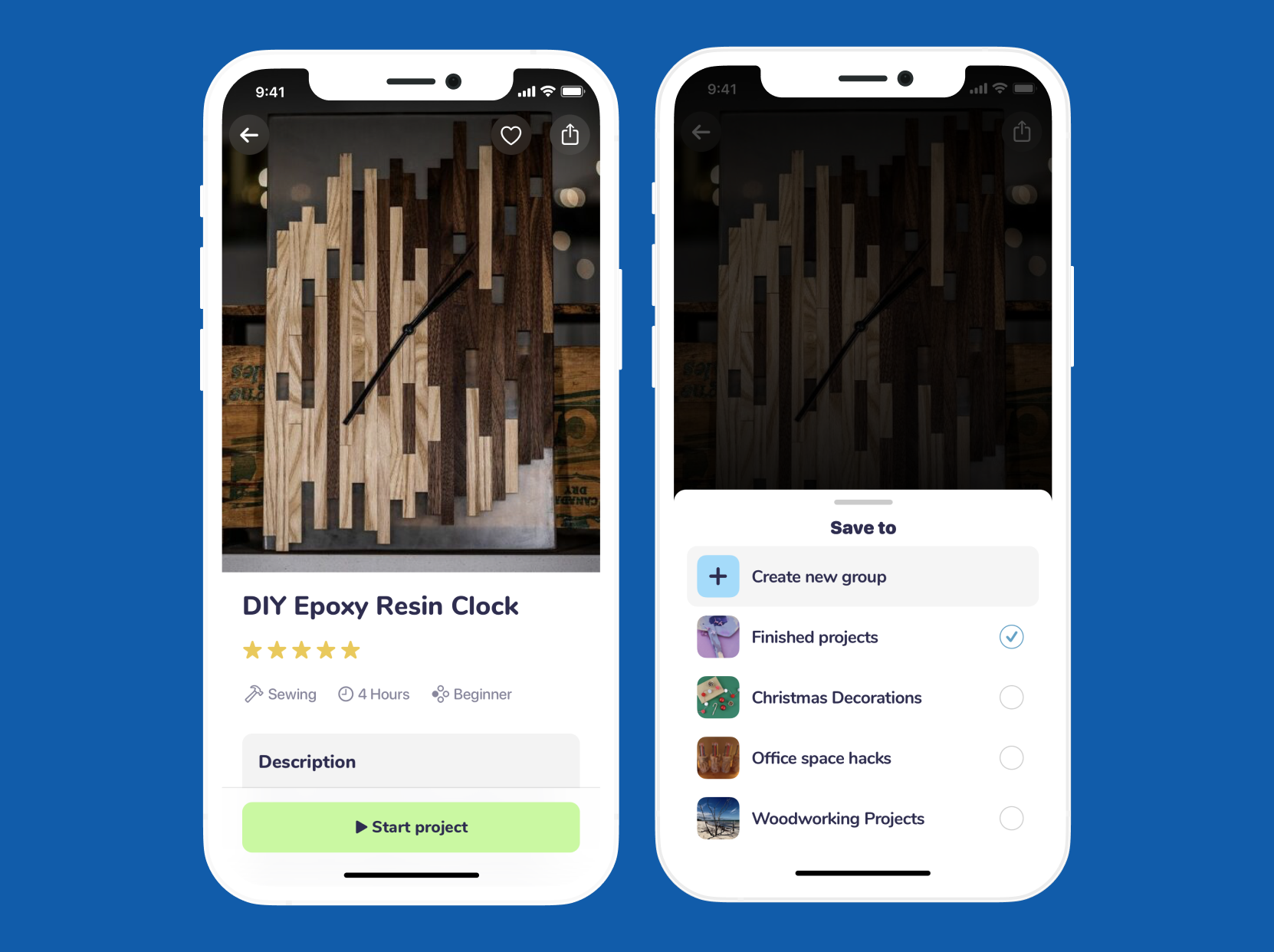 Skeuomo project detail and save screens